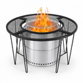 88cm Fire Pit Surround Table, Round Metal Mesh Table with 52cm Centre Opening for Garden & Camping