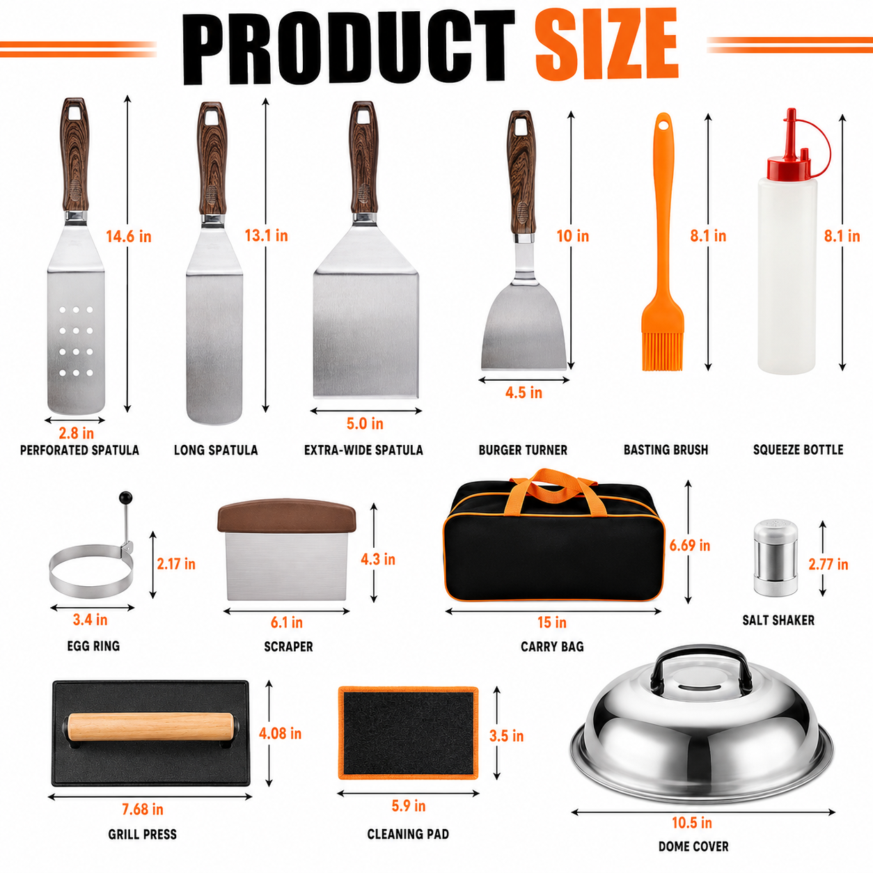 29-Piece Griddle Accessories Set with Spatulas, Grill Press, Basting Cover, Scraper, Egg Rings & Carry Bag