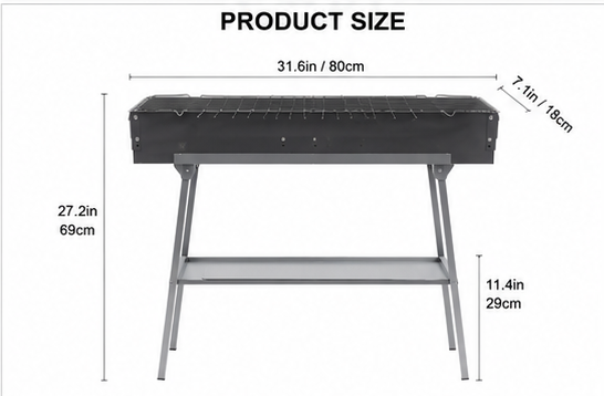 Portable Charcoal BBQ Grill 80cm, Kebab Skewer Barbecue with Foldable Legs & Adjustable Air Vents, Outdoor Grill for Camping & Garden